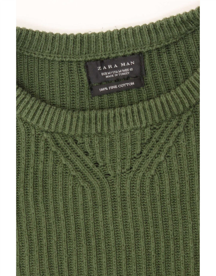Zara Suéter masculino com gola redonda e algodão verde médio