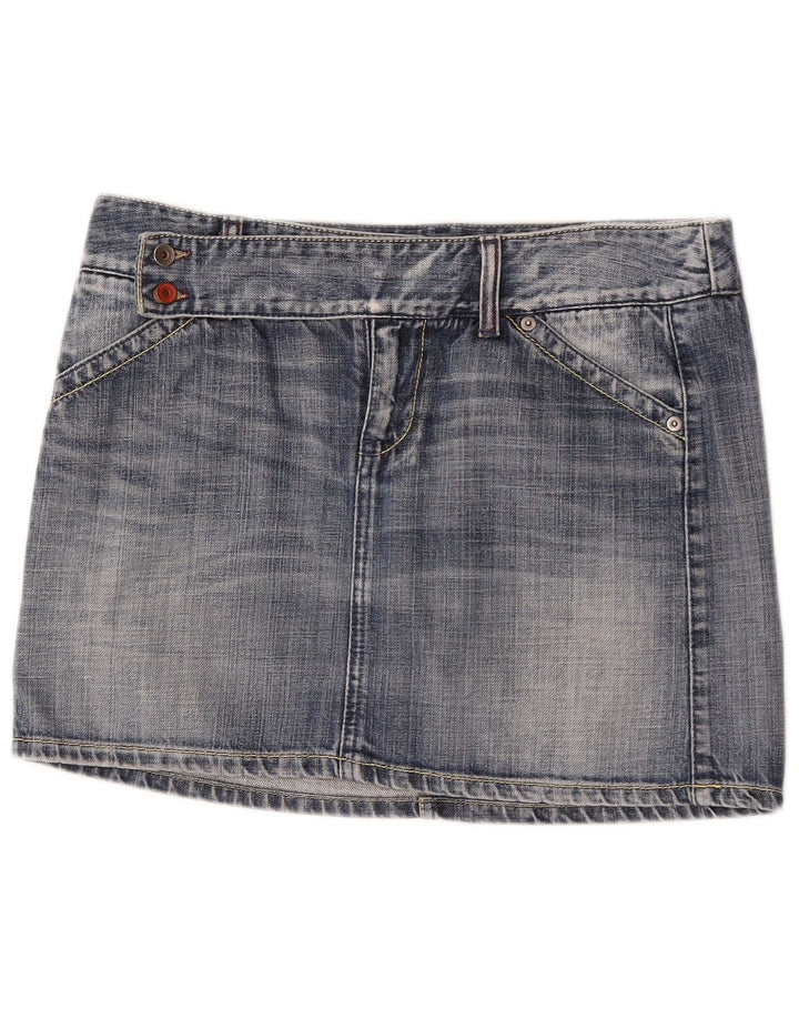 Mini saia jeans feminina Benetton IT 44 médio W32 algodão azul