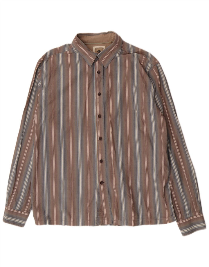 Camisa masculina Fat Face grande algodão listrado cinza