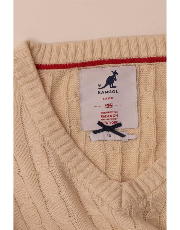 Suéter feminino Kangol com decote em V Reino Unido 10 pequeno bege