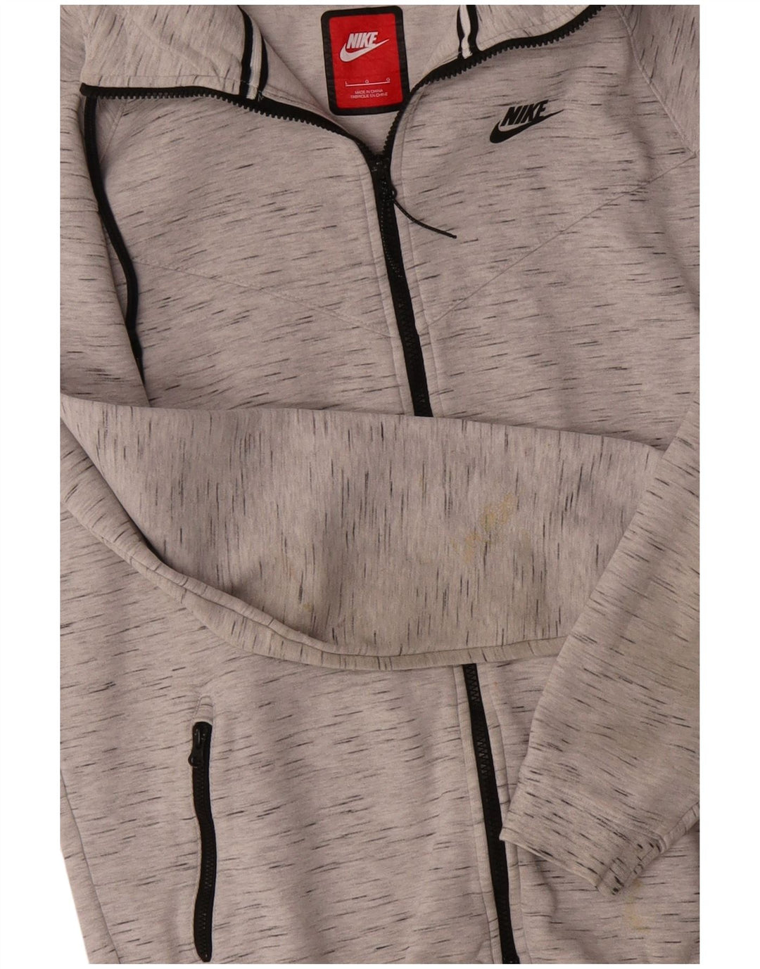 Suéter Nike masculino com capuz e zíper grande algodão manchado cinza
