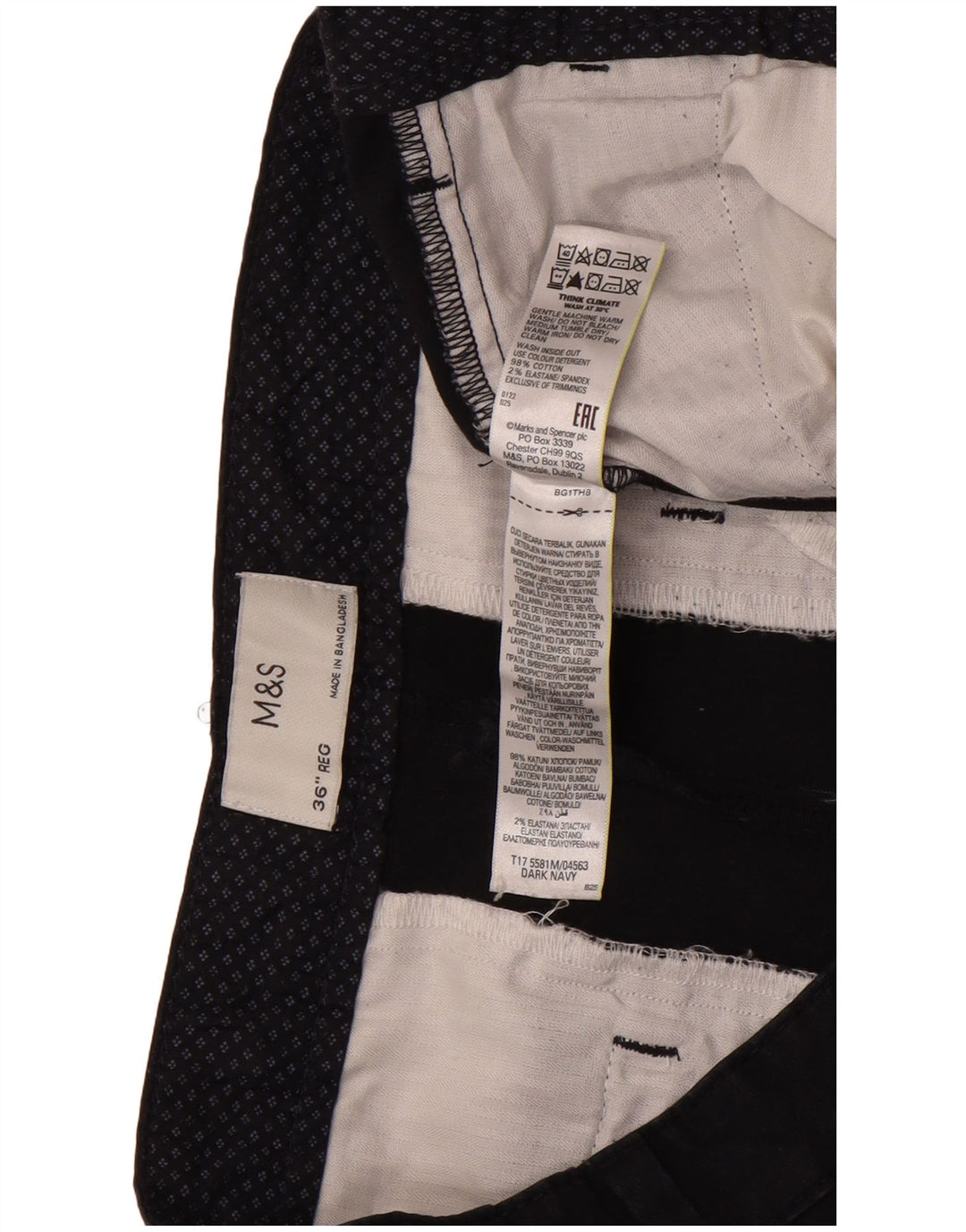 Shorts chino masculino Marks & Spencer W36 grande algodão azul marinho