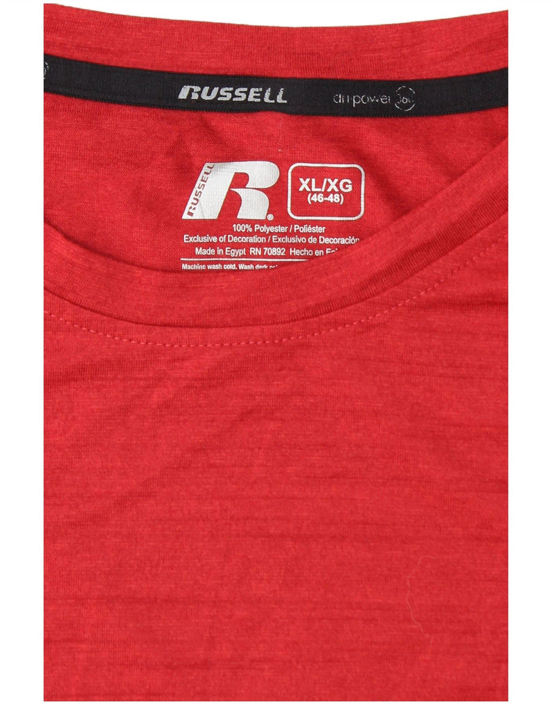 Camiseta masculina RUSSELL ATLÉTICA Dri-Power UK 46/48 XL vermelha manchada