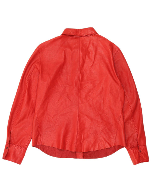 Camisa feminina de couro Strenesse UK 12 pele de cordeiro vermelha média