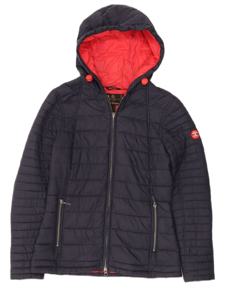 Jaqueta feminina acolchoada com capuz BARBOUR UK 12 azul marinho médio