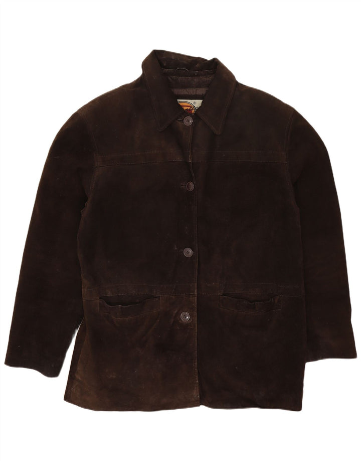 Jaqueta feminina de camurça grande Gapelle Reino Unido 10 couro marrom pequeno