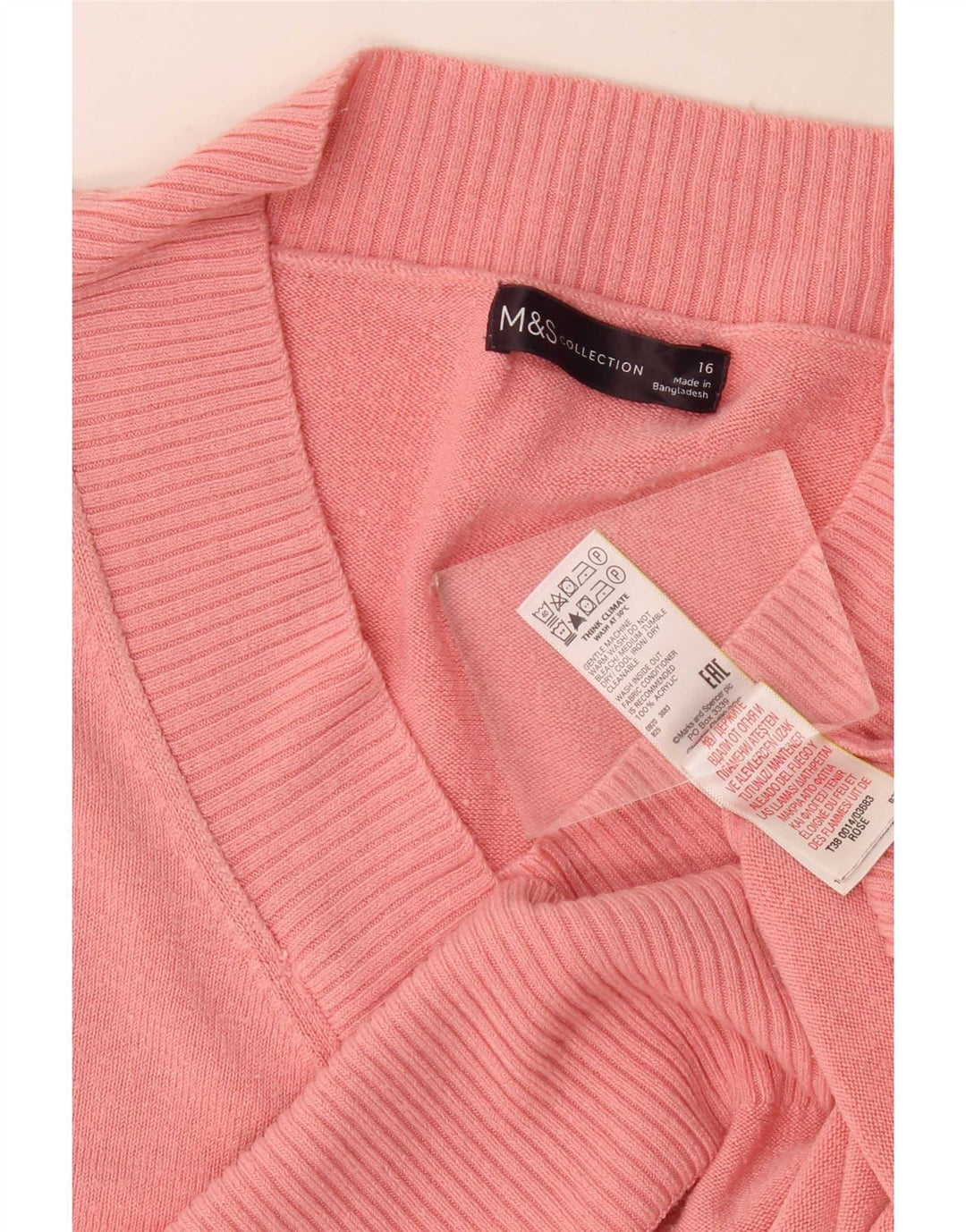 Suéter feminino Marks & Spencer grande com decote em V Reino Unido 16 grande rosa