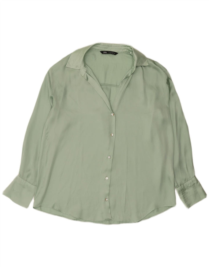 Zara blusa feminina oversized UK 14 poliéster verde médio
