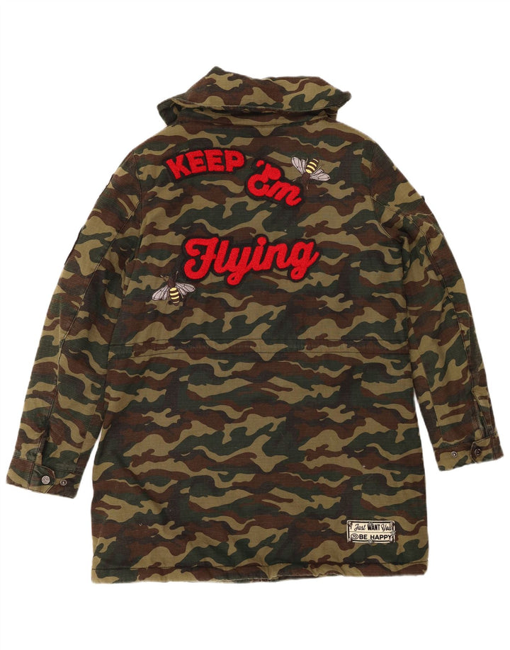 Sobretudo gráfico oversized feminino vintage Reino Unido 10 camuflagem cáqui pequena