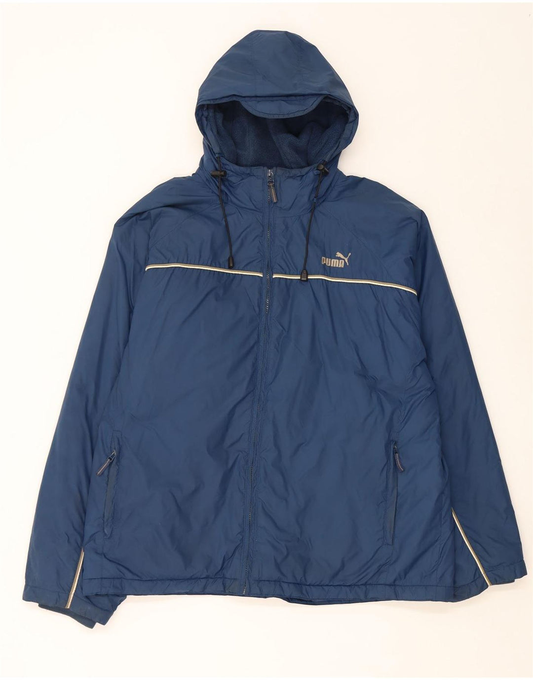 Jaqueta corta-vento masculina Puma com capuz UK 40 grande azul marinho
