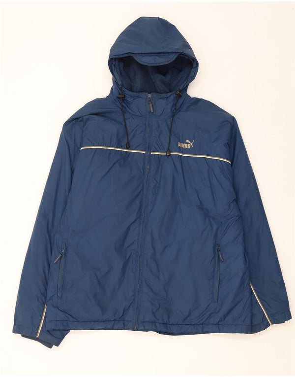 Jaqueta corta-vento masculina Puma com capuz UK 40 grande azul marinho