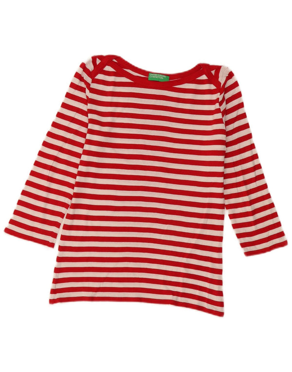 Top feminino Benetton manga 3/4 UK 6 XS algodão listrado vermelho