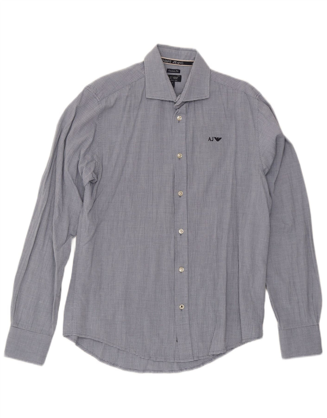 Camisa masculina Armani Jeans Custom Fit de algodão listrado azul médio