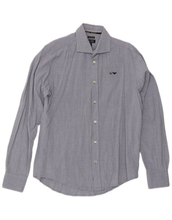 Camisa masculina Armani Jeans Custom Fit de algodão listrado azul médio