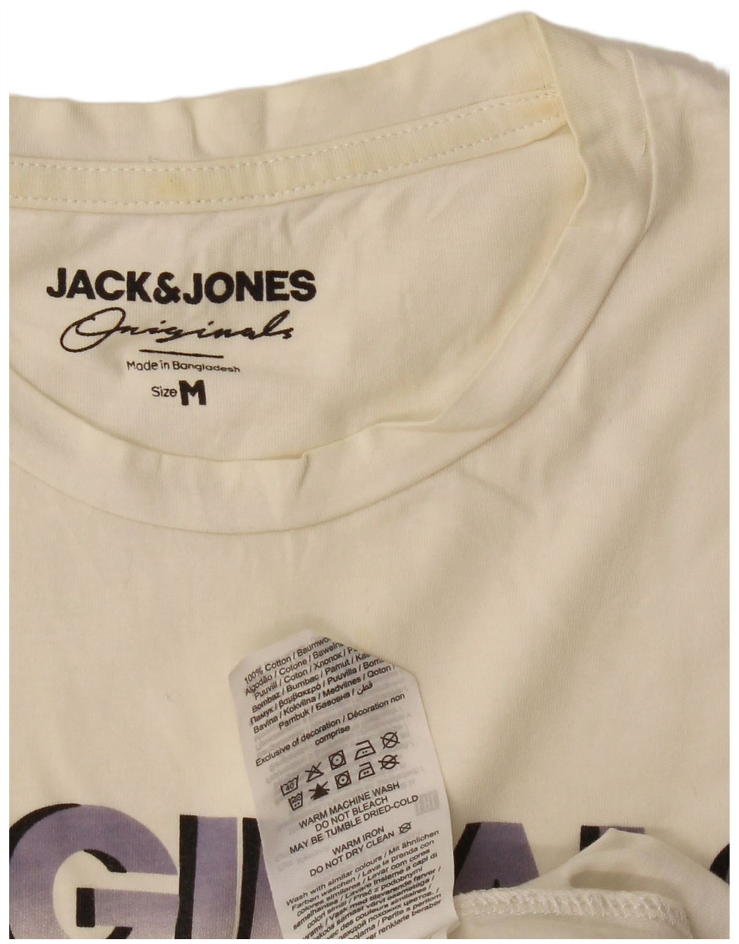 JACK & JONES Camiseta masculina original gráfica Top médio algodão branco
