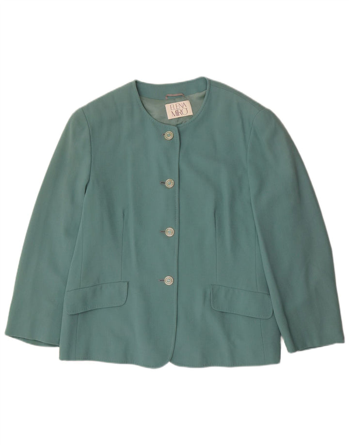 ELENA MIRO Jaqueta blazer feminina de 4 botões Reino Unido 20 2XL lã virgem verde