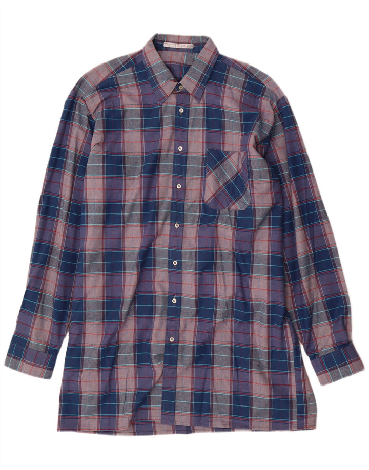 Camisa masculina vintage de flanela tamanho 41 grande algodão xadrez azul