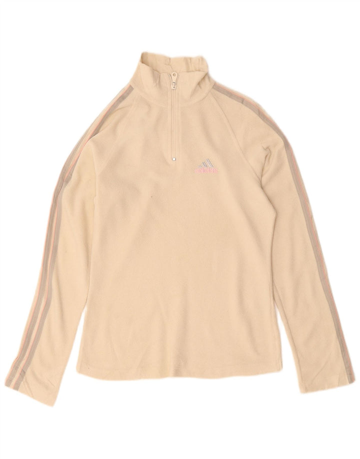 Adidas feminino zip neck velo jumper reino unido 14 grande bege poliéster