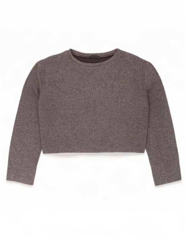 Zara Womens Crop Top Manga Longa Reino Unido 14 Médio Cinza