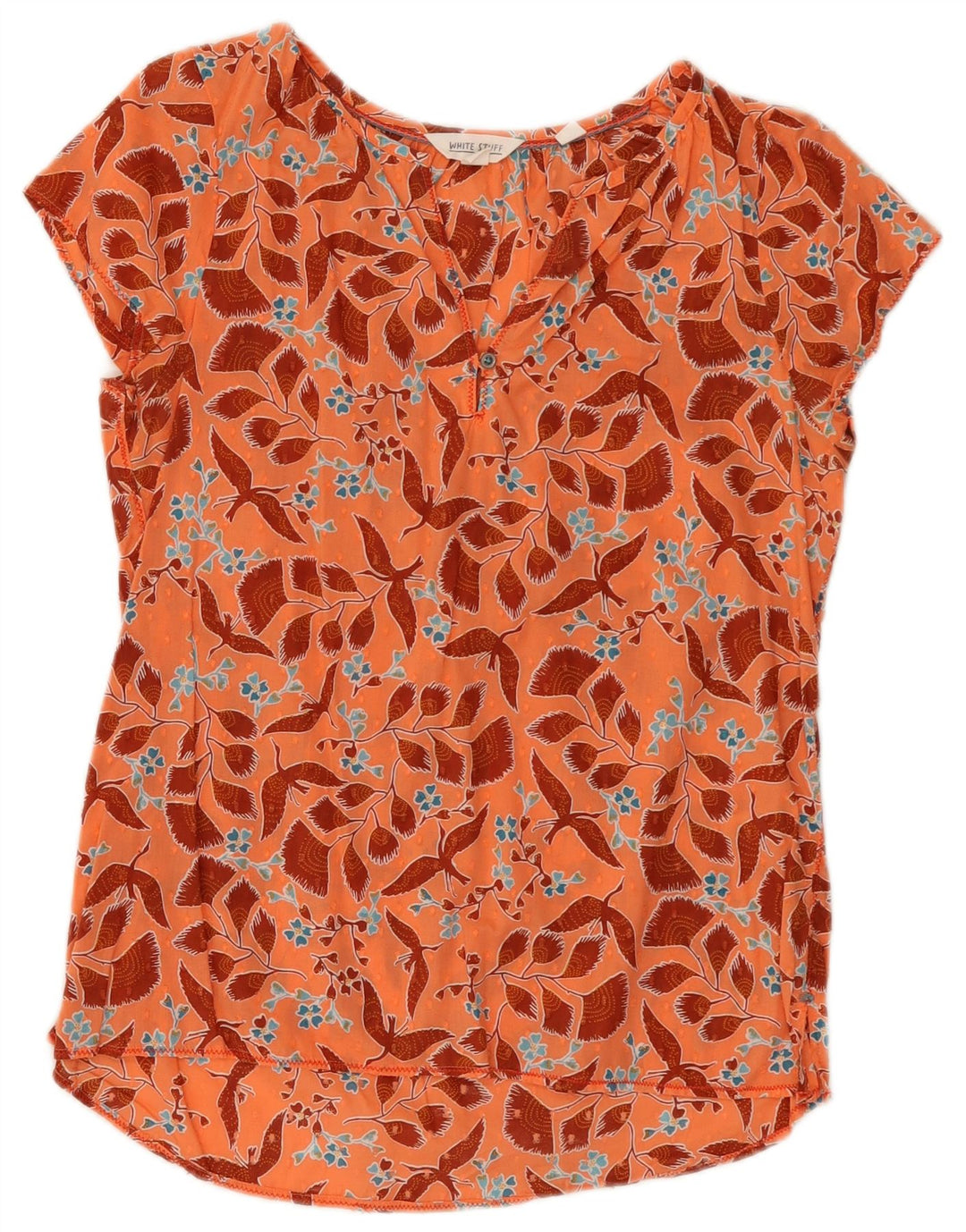 Blusa feminina White Stuff Top UK 8 algodão floral laranja pequeno