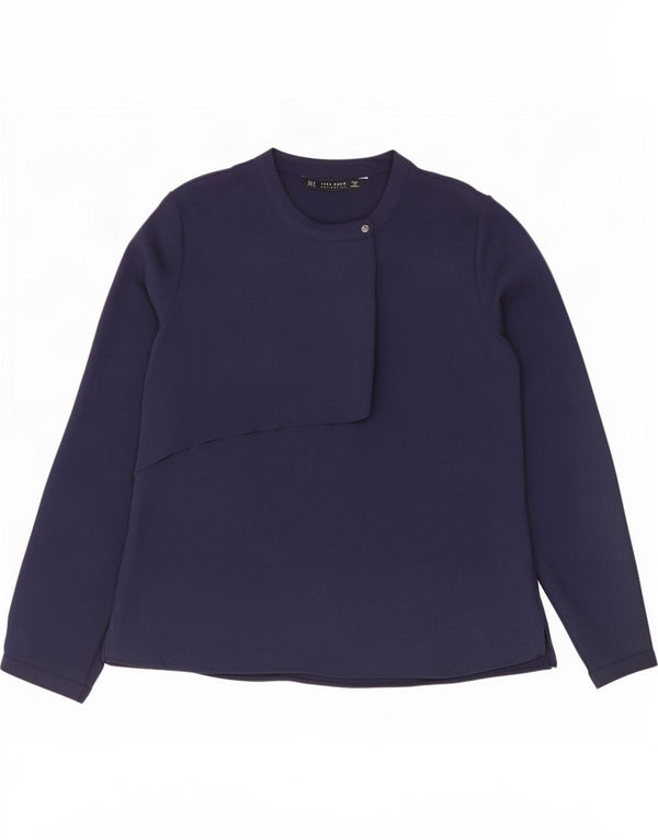 Blusa feminina de manga comprida Zara Top UK 12 Médio Azul Marinho
