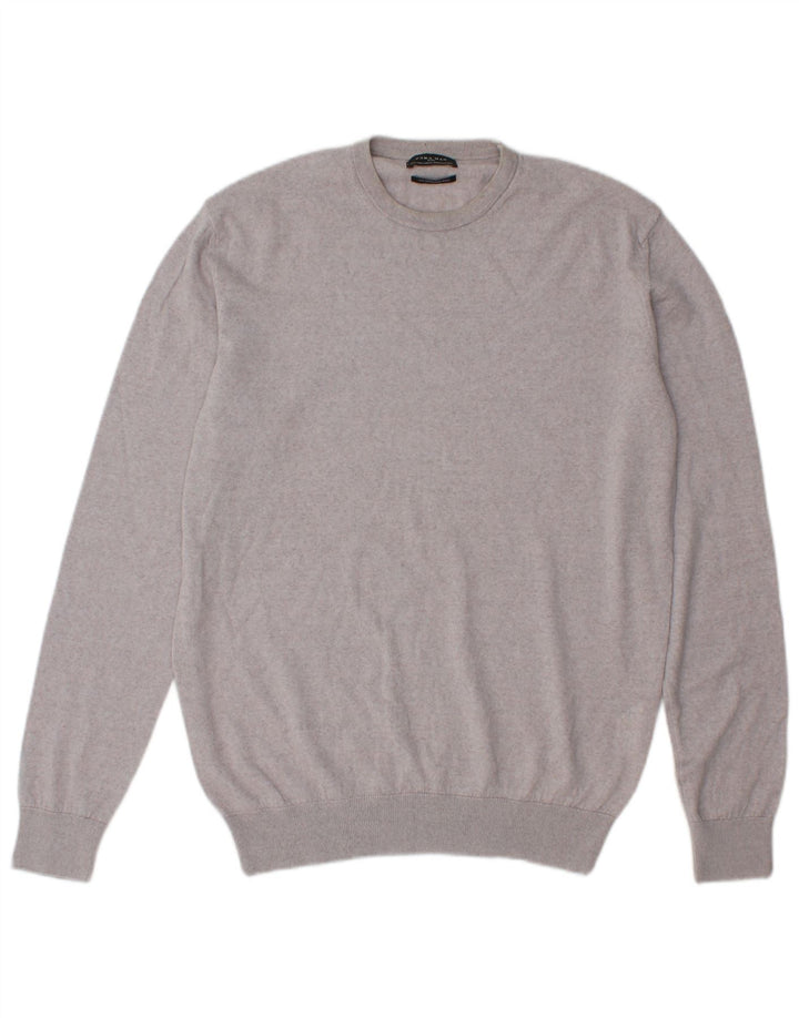 Zara Suéter masculino com gola redonda, grande lã cinza