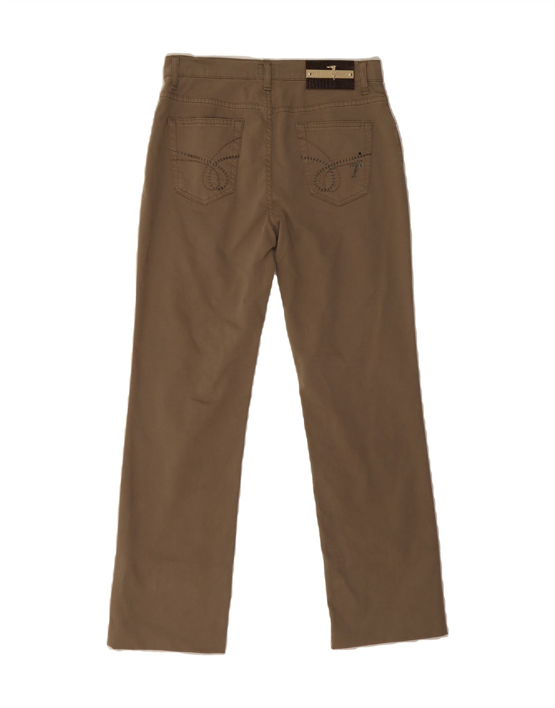 TRUSSARDI Womens Straight Casual Trousers W27 L28 Khaki Cotton Vintage Trussardi and Second-Hand Trussardi from Messina Hembry 