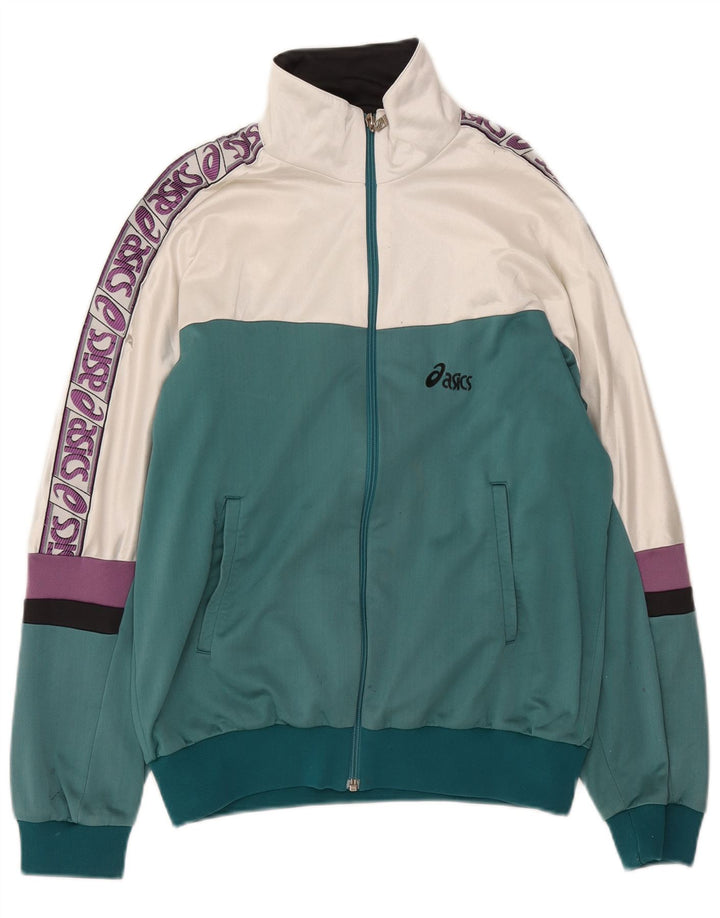 Asics Mens Graphic Tracksuit Top Jacket IT 50 Medium Green Colourblock