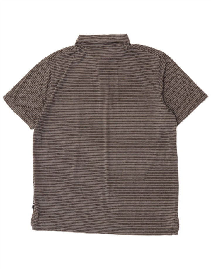Camisa polo masculina Rohan grande poliéster listrado cinza