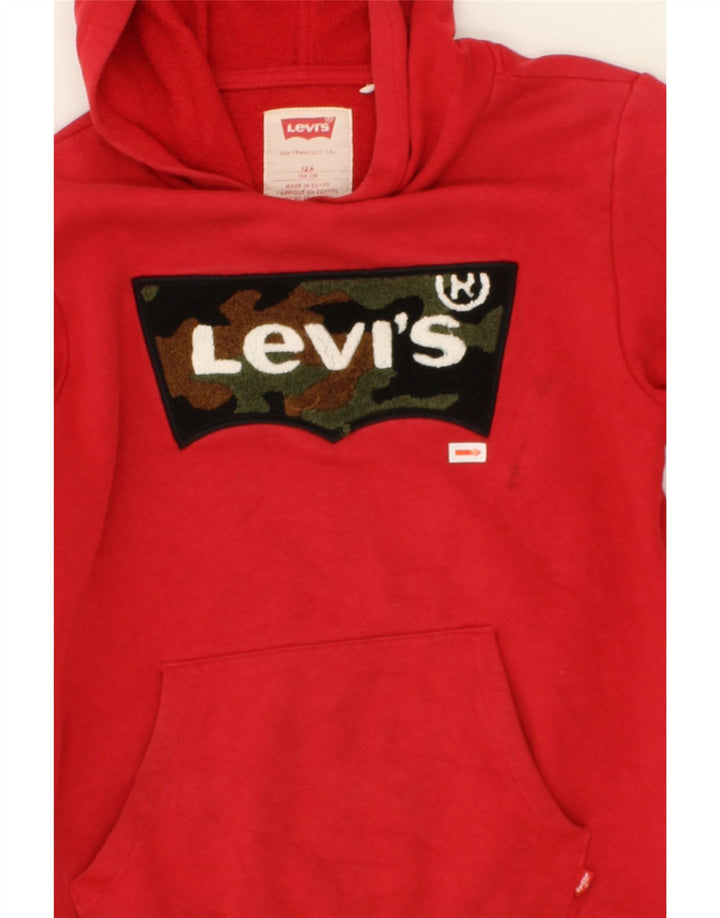 LEVI'S Girls Graphic Hoodie Jumper 11-12 Years Red Cotton Vintage Levi's and Second-Hand Levi's from Messina Hembry 