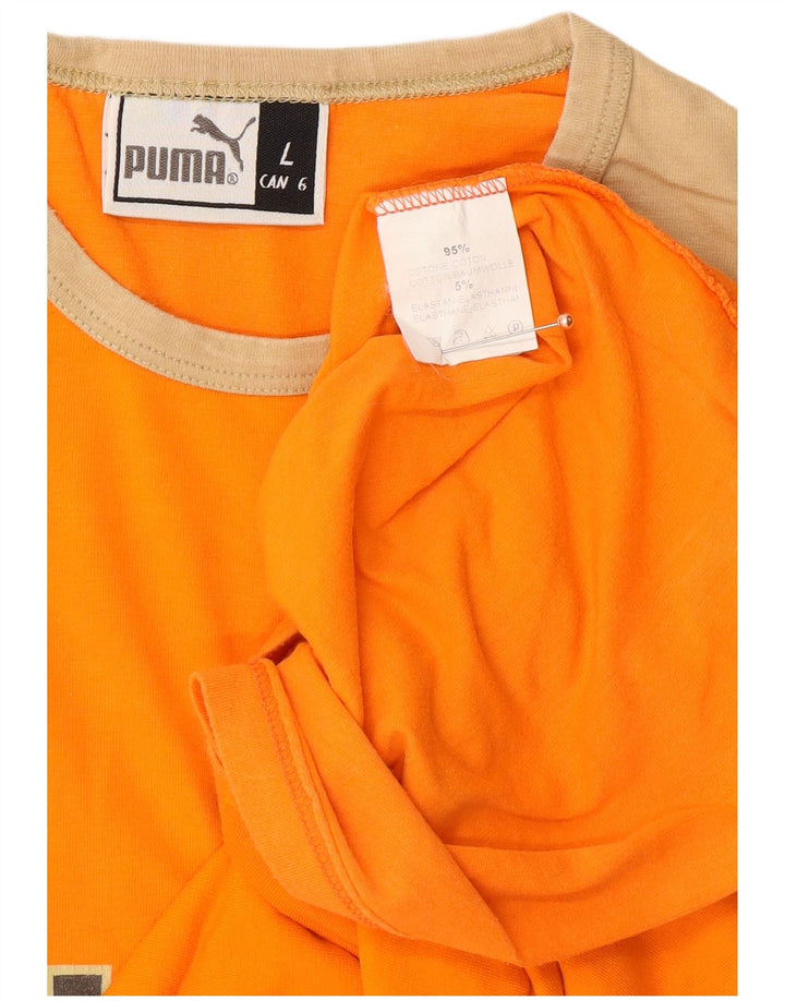 PUMA Mens Graphic Top Manga Longa Grande Laranja Colorblock Algodão