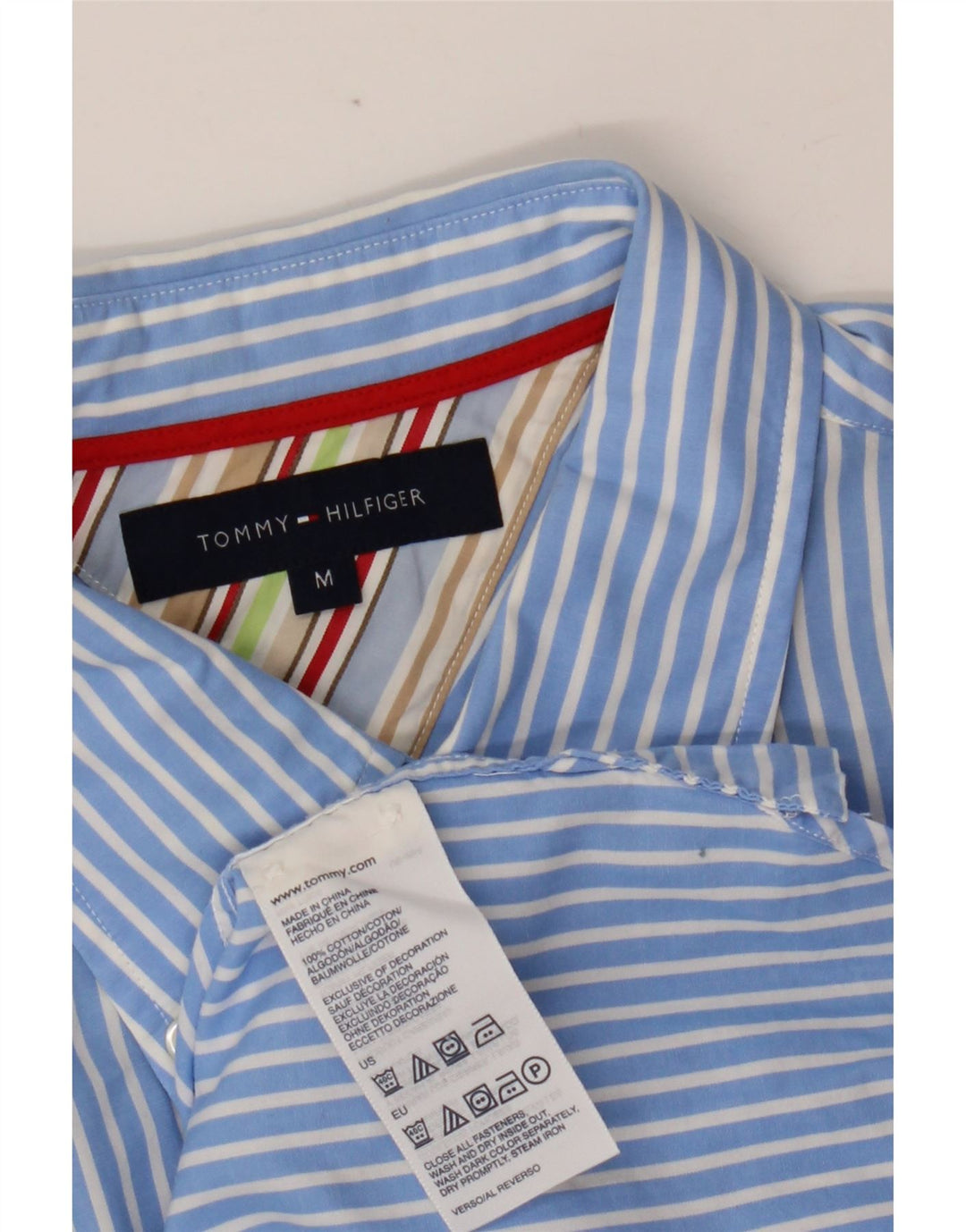 Camisa masculina TOMMY HILFIGER de algodão listrado azul médio