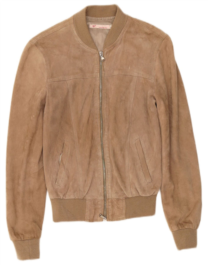 Jaqueta bomber feminina vintage de camurça IT 42 couro bege médio