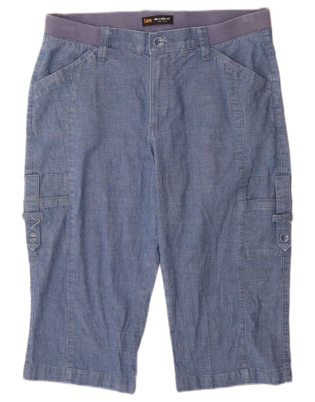 Lee Womens Bermuda Mid Rise Cargo Shorts US 10 Grande W30 Azul Algodão