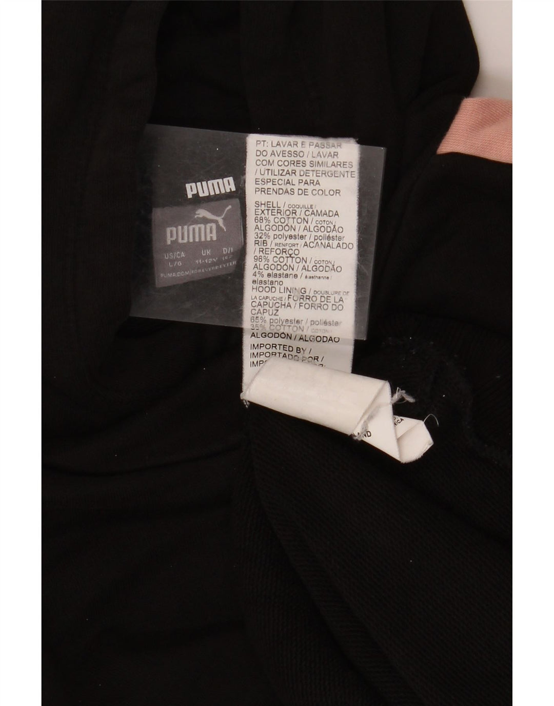 Jumper com capuz feminino PUMA 11-12 anos preto algodão colorblock