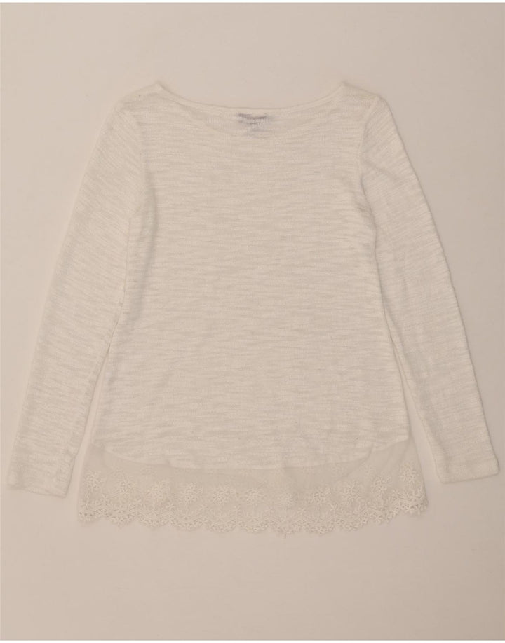 FASE EIGHT Top feminino de manga comprida UK 12 médio branco floral