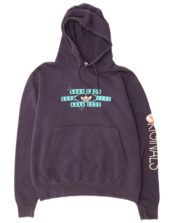 ADIDAS Mens Graphic Hoodie Jumper Grande Algodão Azul Marinho