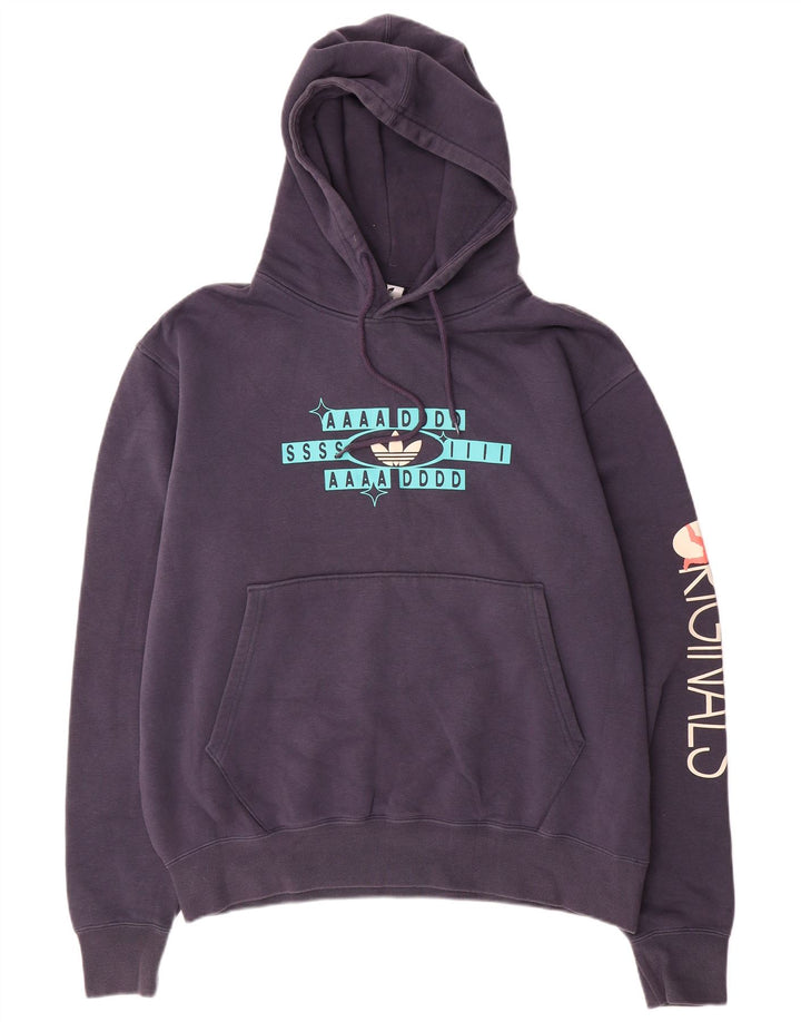 ADIDAS Mens Graphic Hoodie Jumper Grande Algodão Azul Marinho