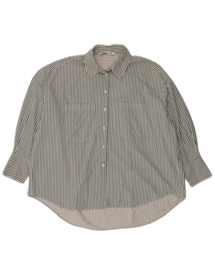 Zara Camisa Oversized Feminina UK 16 Grande Listrada Branca