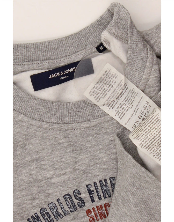 Suéter gráfico masculino JACK & JONES algodão manchado cinza médio