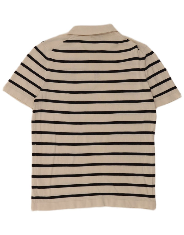 Camisa polo masculina Massimo Dutti de algodão listrado branco médio