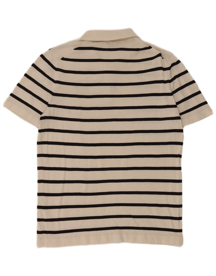 Camisa polo masculina Massimo Dutti de algodão listrado branco médio