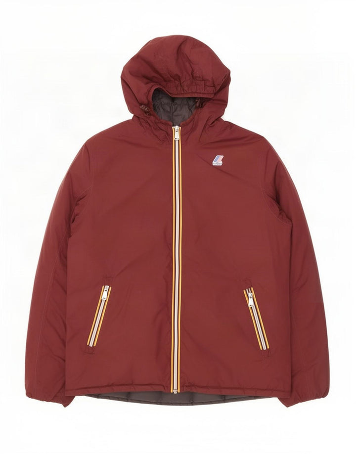 Jaqueta corta-vento masculina com capuz K-Way UK 40 grande poliamida marrom
