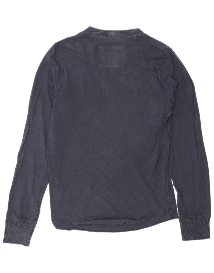 Top masculino Abercrombie & Fitch de manga comprida médio azul marinho clássico
