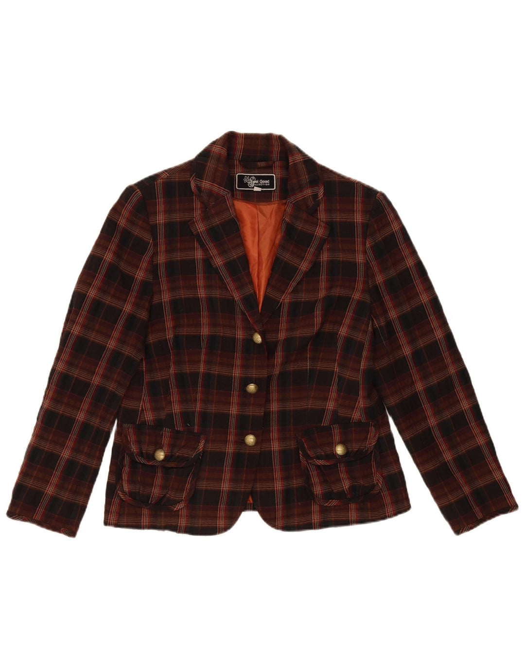 Jaqueta blazer feminina vintage com 3 botões EU 40 poliéster marrom médio xadrez