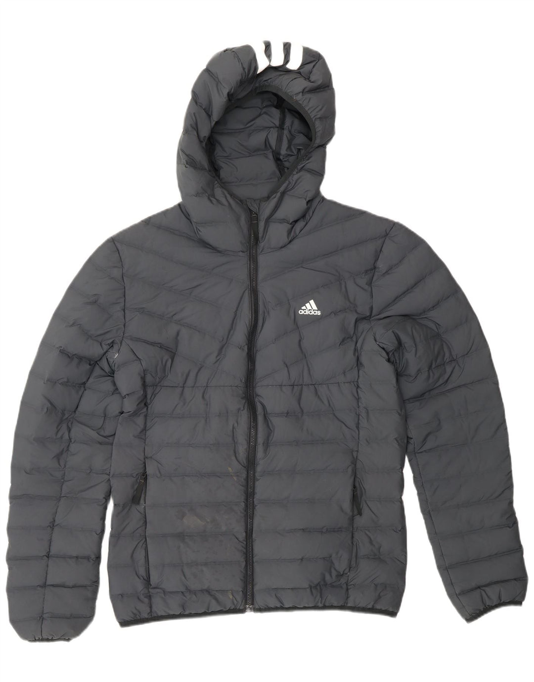 Jaqueta acolchoada com capuz masculina ADIDAS UK 38 poliéster cinza médio