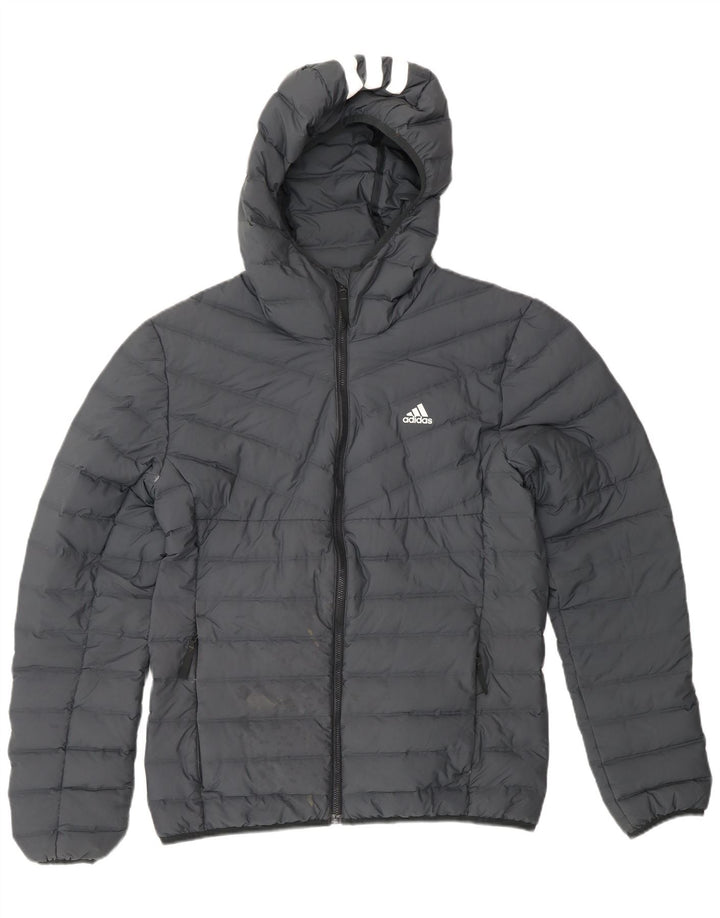Jaqueta acolchoada com capuz masculina ADIDAS UK 38 poliéster cinza médio