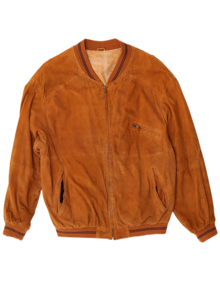 Jaqueta bomber masculina VINTAGE de camurça IT 50 grande couro marrom