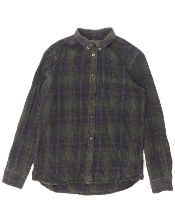Camisa masculina de flanela French Connection grande algodão xadrez verde