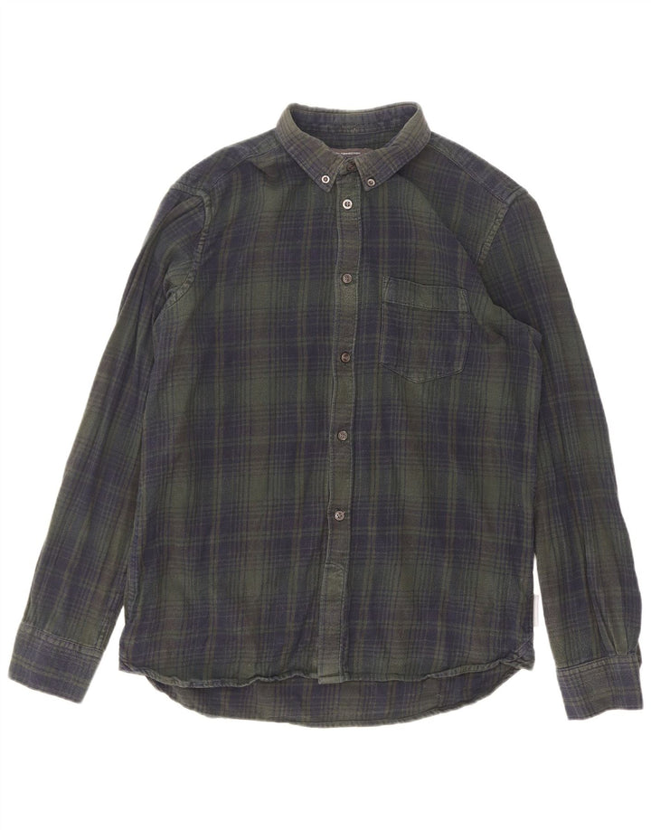 Camisa masculina de flanela French Connection grande algodão xadrez verde